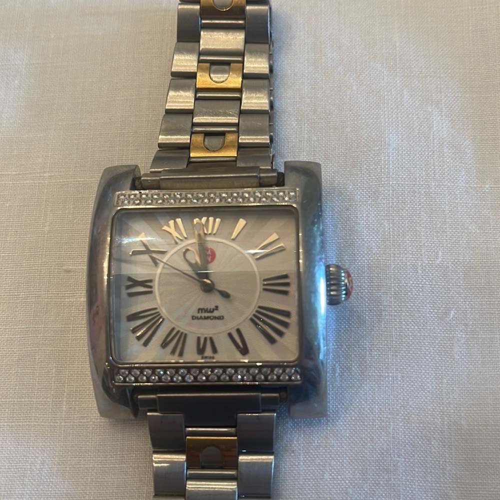 Michele Stainless Steel Watch with blue sapphires.